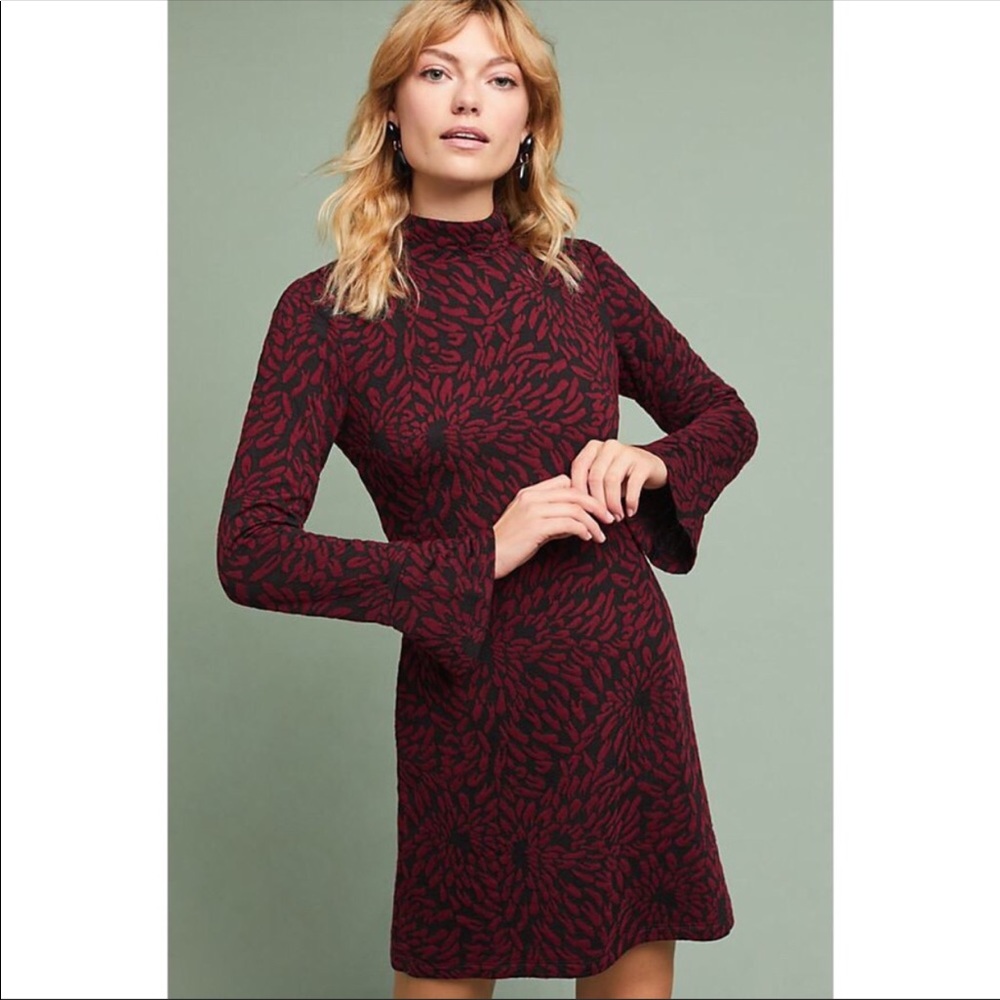 Anthropologie Hutch Michaela Textured Floral Mock Neck Dress